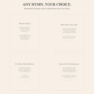Custom Christian Hymn Art Print Showcase - 4 personalized hymn lyrics examples. Custom Christian Hymn Art Print, personalized hymn lyrics wall art, modern Christian wall art digital download, scripture print, pastor appreciation gift, Bible verse art, customized Christian artwork, printable hymn poster