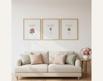 Mothers Day Scripture Wall Art Set of 3 Proverbs 31:25, Clothed in Strength, Christian Mom Gift Print