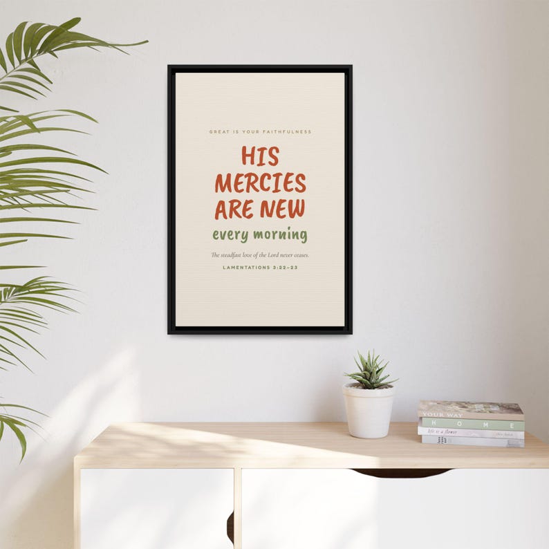 Zijn genade is elke ochtend nieuw | Klaagliederen 3:22-23 | Opvallende moderne christelijke muurdecoratie | Schrifttekst over dankbaarheid afbeelding 3