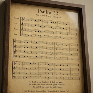 Extreme close-up macro of Psalm 23 psalm 23 print on premium archival matte paper, showing paper texture, ink saturation, crystal-clear typography in tack-sharp focus, frame edge barely visible at corner, editorial product detail shot, psalms 23 instant digital download TheFramedVerse Etsy Digital download from TheFramedVerse on Etsy, instant scripture art.