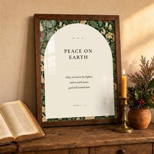 Peace on Earth Scripture Print | Luke 2:14 Christmas Wall Art | William Morris Botanical Nativity Printable image 7