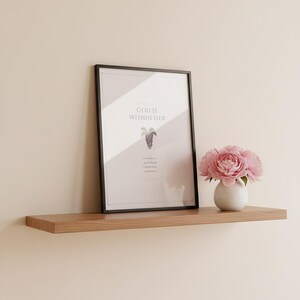 Mothers Day Scripture Set of 3 Christian Wall Art Proverbs 31 Psalm 46 Bible, in gentle sage green nursery design with soft botanical watercolor illustration and calming earth tones, displayed in a calm nursery setting with soft natural light, wooden baby furniture and gentle earth-toned decor creating a tranquil environment