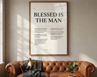 Psalm 1 Bible Verse Print, Blessed Is The Man, Modern Christian Wall Art, Father's Day Gift, Digital Download