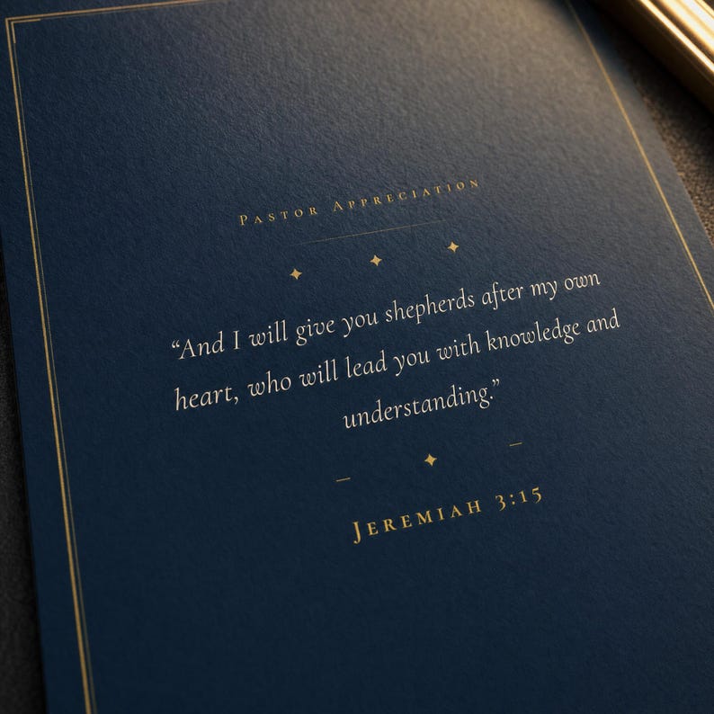 Extreme close-up macro of Jeremiah 3:15 Shepherds After My Own Heart scripture print on premium archival matte paper, showing paper texture and crisp charcoal serif typography detail, no props, clean editorial product shot, pastor appreciation christian wall art digital download from TheFramedVerse, pastoral gifts