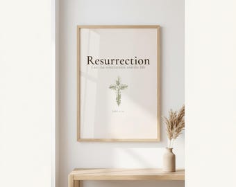 Christlicher Blumenkreuz-Ostern-Kunst-Aquarell-botanischer Schrift-Druck, Auferstehung-Ostern-Wand-Kunst
