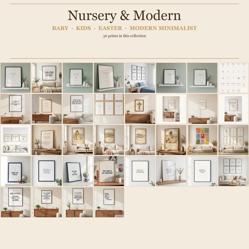 TheFramedVerse Nursery, Easter, and Modern Minimalist collection — Christian wall art Bible verse prints for kids rooms, baby showers, baptism gifts, Easter decor, and modern minimalist scripture homes. Part of the 128+ print Mega Bundle digital download.