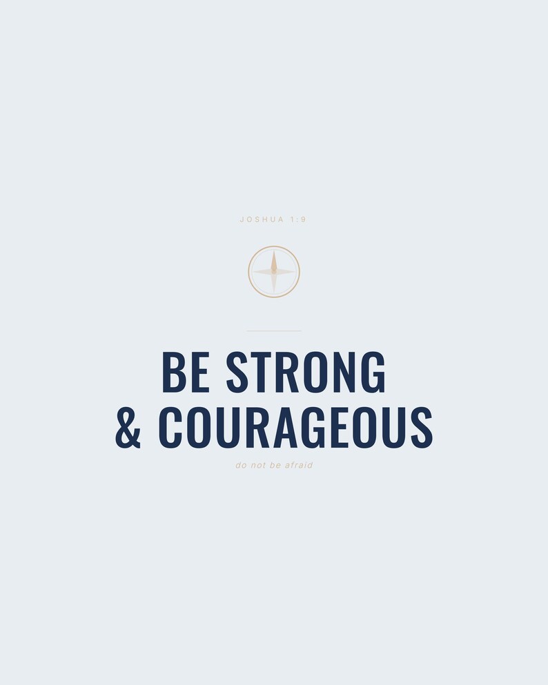 Be Strong and Courageous Joshua 1:9 Wall Art Christian Boys Room Print Scripture — hero framed product shot with glass reflection and premium frame. This elegant christian scripture wall art print features beautiful serif typography on warm cream background. Joshua 1:9 bible verse digital download printable for home office bedroom living room gallery wall decor. Perfect christian gift idea from...