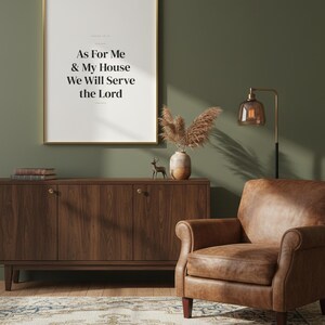 As For Me and My House We Will Serve the Lord Joshua 24:15 Wall Art Christian Fa — close-up detail of typography and paper texture. This Fathers Day christian scripture wall art print features beautiful serif typography on warm cream background. Joshua 24:15 bible verse digital download printable for home office bedroom living room gallery wall decor. Perfect christian gift idea from TheFramedV...
