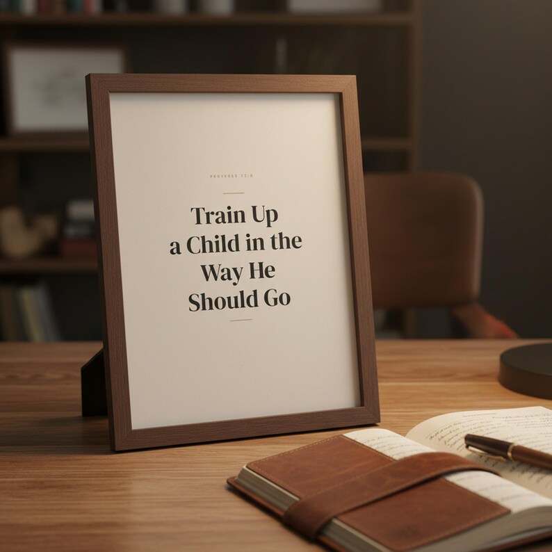 Fathers Day Christian Wall Art Set of 3 Bible Verse Prints Scripture Dad Gift, in warm masculine modern typography with bold serif lettering, a meaningful scripture gift for Christian fathers and husbands, presented showing all included print sizes from 5x7 to 16x20 plus A4 and A3, each available in crisp JPG and PDF format at professional 300 DPI resolution for beautiful printing at home or