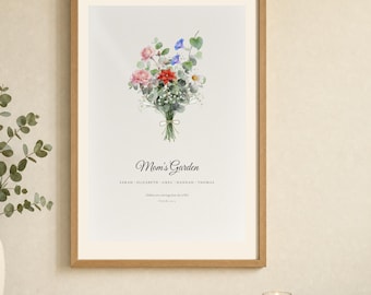 Familiengeburtsblumenstrauß, Kinder sind ein Erbe, Psalm 127:3, personalisierter Aquarelldruck, Weihnachtsgeschenk für Mama oder Oma