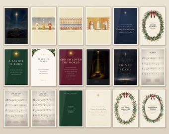 Pacchetto Natale Cristiano: 18 stampe con versetti biblici, Natività, Avvento e inni da appendere al muro, set stampabile di versetti biblici.