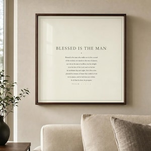 Gesegnet ist der Mann Psalm 1 Christliche Wandkunst | Vatertagsgeschenk für Papa | Bibel Vers Print Minimalist Schrift Dekor