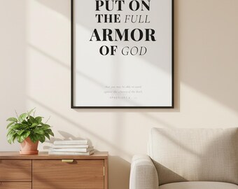 Ephesians 6 Wall Art Put on the Full Armor of God Scripture Print, Christian Boys Room Bible Verse Gift