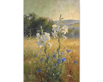 Consider the Lilies Canvas | Matthew 6 28 Wall Art | Vintage Botanical Floral Art | Stretched Canvas Ready to Hang