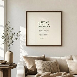I Lift My Eyes to the Hills — Psalm 121:1-3 Schriftdruck, Christliche Wandkunst, Bibelvers-Poster, Faith Home Decor