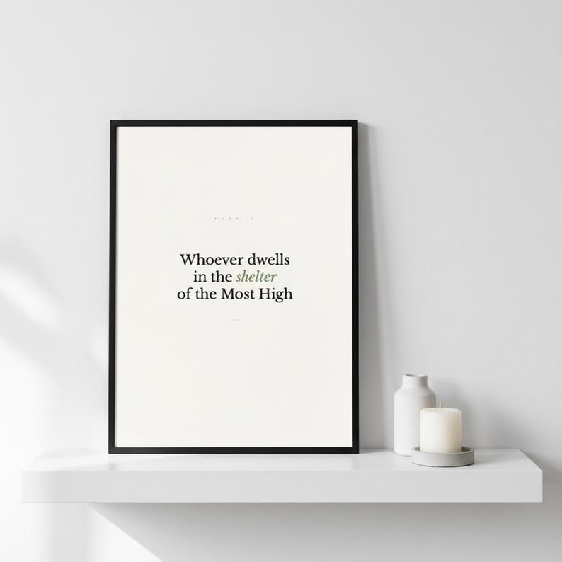 Scripture Wall Art Set of 6 Minimalist Bible Verse Prints Modern Christian Home  — front facing framed mockup on clean white wall with shadow. This modern minimalist christian scripture wall art print features beautiful serif typography on warm cream background. digital download printable for home office bedroom living room gallery wall decor. Perfect christian gift idea from TheFramedVerse on ...