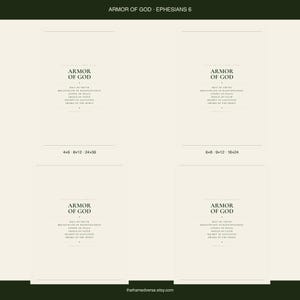 Armor of God Ephesians 6 scripture print bold minimalist christian wall art boys room confirmation baptism gift dark forest green typography on warm cream background, digital download all four print sizes 2x3 3x4 4x5 11x14 inch instant download what you get, digital download printable wall art instant download