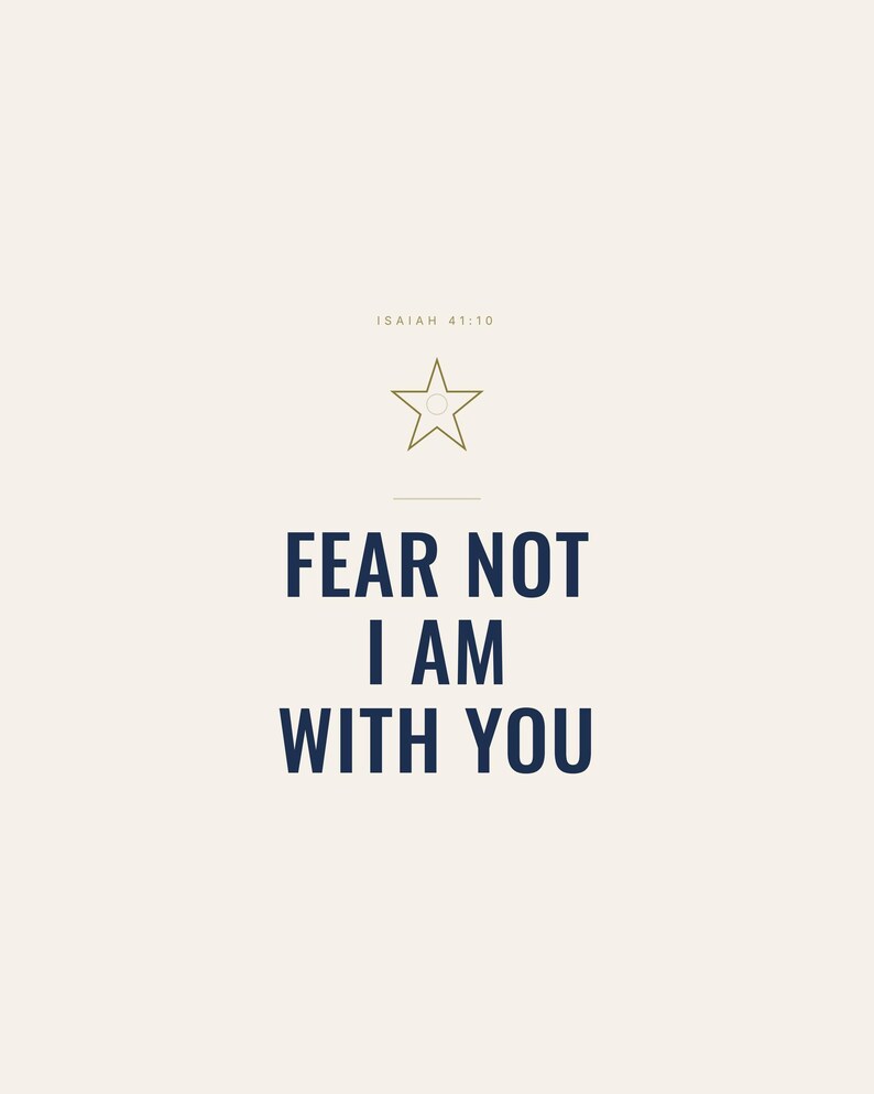Fear Not I Am With You Isaiah 41:10 Wall Art Christian Boys Room Print Scripture — hero framed product shot with glass reflection and premium frame. This elegant christian scripture wall art print features beautiful serif typography on warm cream background. Isaiah 41:10 bible verse digital download printable for home office bedroom living room gallery wall decor. Perfect christian gift idea fr...