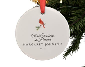 First Christmas in Heaven Ornament, Personalized Cardinal Memorial with Name and Year, Acrylic Remembrance Gift