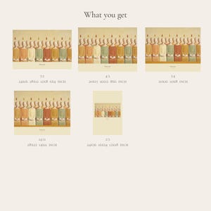 What you get overview for Pentecost and Acts 2:3. The digital purchase includes high-resolution JPEG artwork in 3:2, 4:3, 5:4, 14:11, and 2:3 portrait formats, plus a PDF size guide. The layout previews the horizontal and portrait options so buyers can match the correct file to a chosen frame.