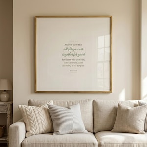 Romans 8:28 All Things Work Together for Good Bible Verse Wall Art Farmhouse Scripture Print Christian Home Decor