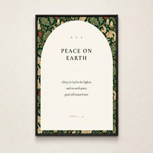 Peace on Earth Scripture Print | Luke 2:14 Christmas Wall Art | William Morris Botanical Nativity Printable image 6