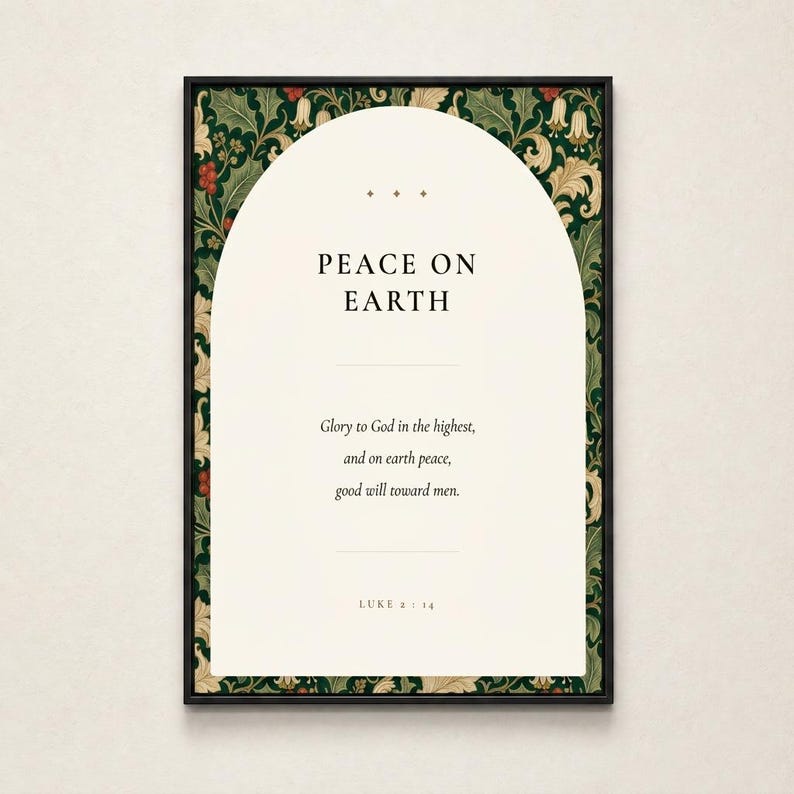 Peace on Earth Scripture Print | Luke 2:14 Christmas Wall Art | William Morris Botanical Nativity Printable image 6