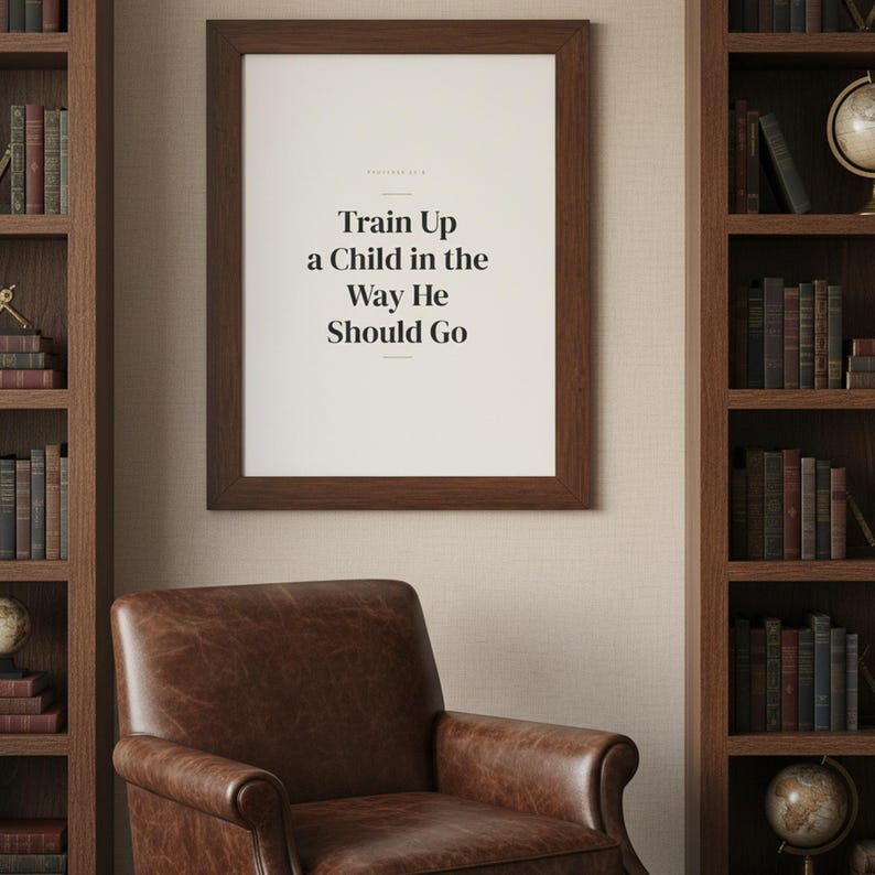 Train Up a Child in the Way He Should Go Proverbs 22:6 Wall Art Christian Father — what you get size overview showing all available print dimensions. This Fathers Day christian scripture wall art print features beautiful serif typography on warm cream background. Proverbs 22:6 bible verse digital download printable for home office bedroom living room gallery wall decor. Perfect christian gift i...