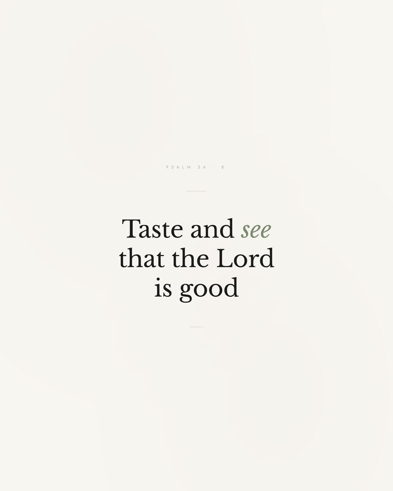 Psalm 34:8 Wall Art Taste and See That the Lord Is Good Minimalist Scripture Pri — hero framed product shot with glass reflection and premium frame. This modern minimalist christian scripture wall art print features beautiful serif typography on warm cream background. Psalm 34:8 bible verse digital download printable for home office bedroom living room gallery wall decor. Perfect christian gift...