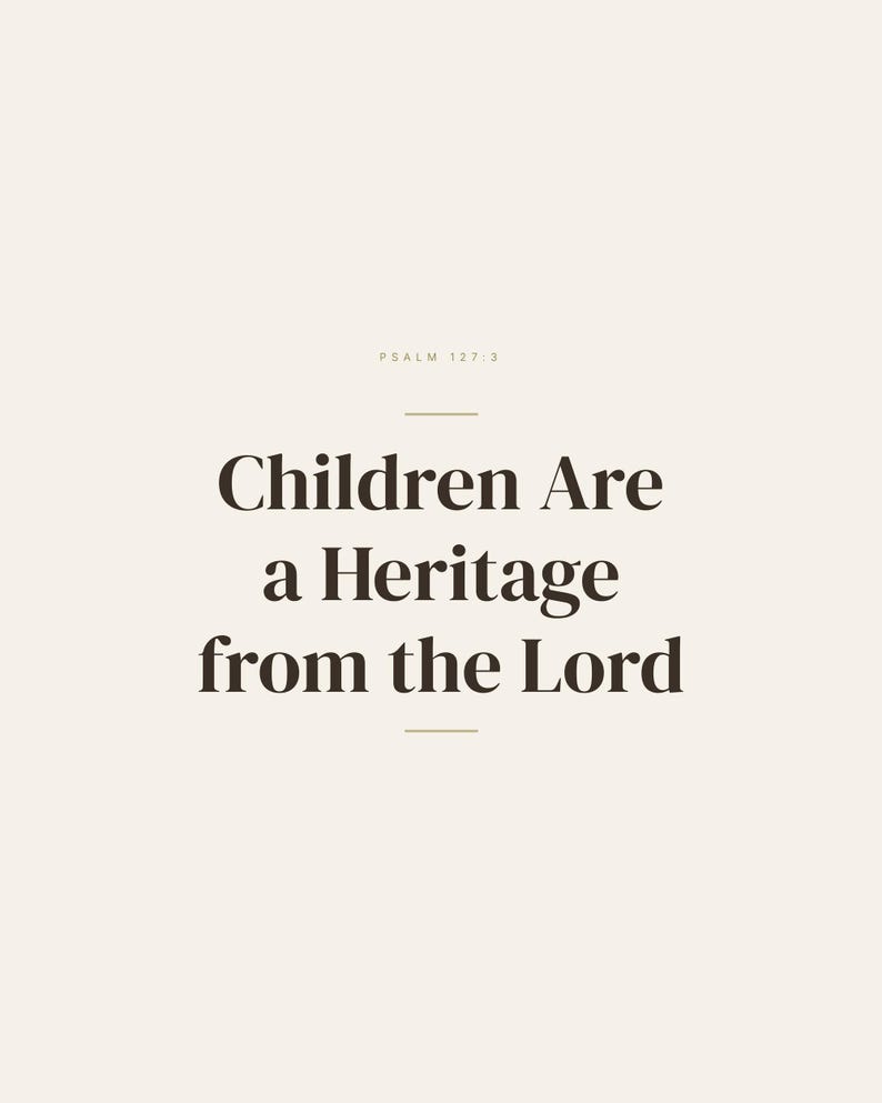 Children Are a Heritage from the Lord Psalm 127:3 Wall Art Christian Fathers Day — hero framed product shot with glass reflection and premium frame. This Fathers Day christian scripture wall art print features beautiful serif typography on warm cream background. Psalm 127:3 bible verse digital download printable for home office bedroom living room gallery wall decor. Perfect christian gift idea...