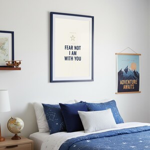 Fear Not I Am With You Isaiah 41:10 Wall Art Christian Boys Room Print Scripture — what you get size overview showing all available print dimensions. This elegant christian scripture wall art print features beautiful serif typography on warm cream background. Isaiah 41:10 bible verse digital download printable for home office bedroom living room gallery wall decor. Perfect christian gift idea f...