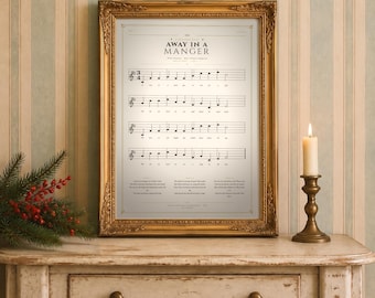 Away in a Manger Print | Luke 2:7 Vintage Christmas Hymn Sheet Music Wall Art | Christian Hymnal Page Holiday Decor