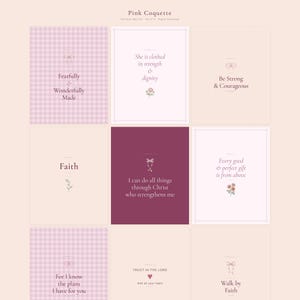 Pink Coquette Christian Wall Art Set of 9 Bible Verse Scripture Print Blush Flor — hero framed product shot with glass reflection and premium frame. This coquette bow, botanical, pink blush christian scripture wall art print features beautiful serif typography on warm cream background. digital download printable for home office bedroom living room gallery wall decor. Perfect christian gift idea...