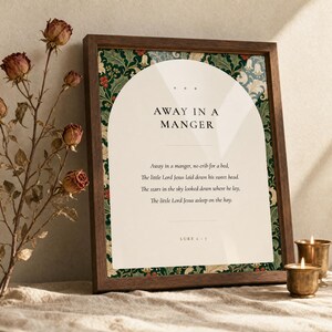 Peace on Earth Scripture Print | Luke 2:14 Christmas Wall Art | William Morris Botanical Nativity Printable image 2