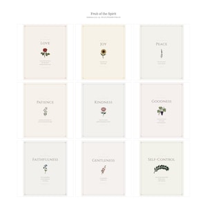 Fruit of the Spirit Vintage Wall Art Set of 9 Farmhouse Scripture Prints Galatians 5 22 Kitchen Decor