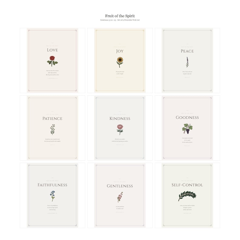Galatians 5 scripture wall art print — lifestyle room mockup showing the print beautifully framed on a wall with elegant home decor, creating a warm and inviting atmosphere This vintage rustic, gallery wall set christian wall art features beautiful typography as a printable bible verse decor piece. Digital download from TheFramedVerse on Etsy, perfect as christian gift idea or home decoration.
