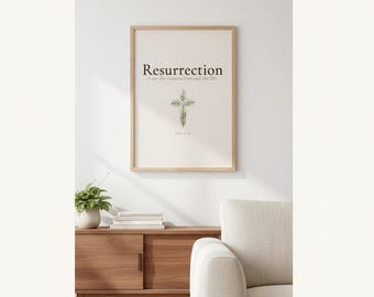 Er ist auferstanden Osterwand Kunst Blumenkreuz Schrift Print Matthäus 28: 6, christliches Ostergeschenk zum Ausdrucken