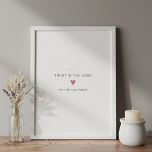 Trust in the Lord With All Your Heart Proverbs 3:5 Pink Coquette Christian Wall Art, Scripture Home Decor