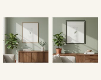 Overweeg de Lilies & Do Not Worry-set van 2 | Matthew 6 salie groen schrift kunst aan de muur print | Digitale download van christelijke bijbelteksten