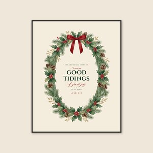Good Tidings of Great Joy: Luke 2 10 Christmas Scripture Art, Nativity Print, Watercolor Wreath, Christian Christmas Story Decor