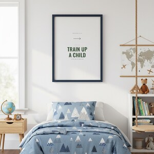 Train Up a Child Proverbs 22:6 Wall Art Christian Boys Room Print Scripture Deco — what you get size overview showing all available print dimensions. This elegant christian scripture wall art print features beautiful serif typography on warm cream background. Proverbs 22:6 bible verse digital download printable for home office bedroom living room gallery wall decor. Perfect christian gift idea ...
