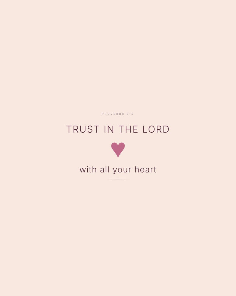 Trust in the Lord With All Your Heart Proverbs 3:5 printable Christian wall art in pink blush coquette aesthetic. Elegant Cormorant Garamond serif typography with hand-drawn botanical illustrations and decorative ribbon bow accents. "Trust in the Lor
