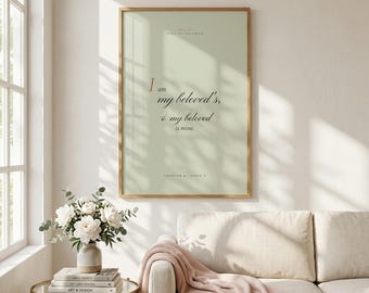 Song of Solomon 6:3 Bible Verse Print, I Am My Beloved's My Beloved Is Mine, Coquette Christian Wedding Wall Art, Digital Download