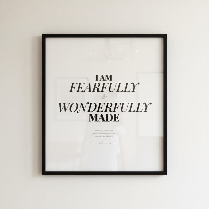 Psalm 139 14 Wall Art Fearfully and Wonderfully Made Scripture Print Nursery, in gentle sage green nursery design with soft botanical watercolor illustration and calming earth tones, displayed in a calm nursery setting with soft natural light, wooden baby furniture and gentle earth-toned decor creating a tranquil environment