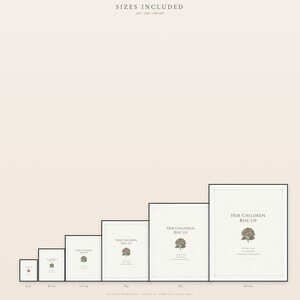 Proverbs 31 28 Mothers Day Print Her Children Rise Up Blessed Christian Wall Art, — "Her children rise up and call her blessed; her husband also, and he praises her", in gentle sage green nursery design with soft botanical watercolor illustration and calming earth tones, presented as an elegant flat lay on white marble with a fountain pen and eucalyptus sprig