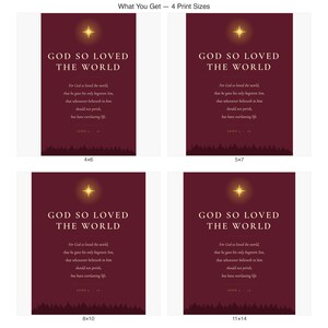 What you get: John 3:16 God So Loved digital download - 4 print sizes: 2x3, 3x4, 4x5, 11x14 inches, instant printable wall art files
