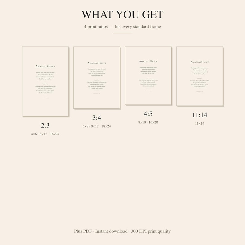 What You Get - 4 print ratios (2:3, 3:4, 4:5, 11:14) for every standard frame size. Custom Christian Hymn Art Print, personalized hymn lyrics wall art, modern Christian wall art digital download, scripture print, pastor appreciation gift, Bible verse art, customized Christian artwork, printable hymn poster