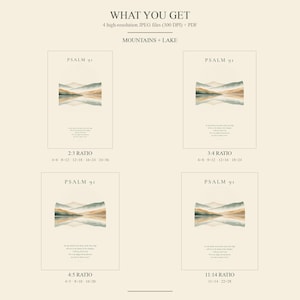 What you get: 4 high-resolution JPEG print sizes of your custom scripture wall art digital download — 2:3 ratio (4x6 to 24x36 inches), 3:4 ratio (6x8 to 18x24 inches), 4:5 ratio (4x5, 8x10, 16x20 inches), and 11:14 ratio, plus combined PDF with all sizes ready for instant printing at home or local print shop