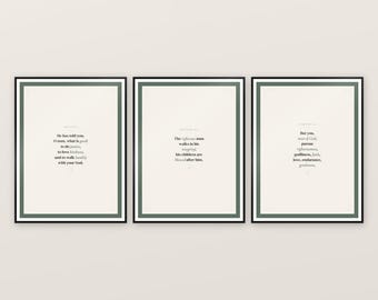 Man of God Fathers Day Scripture Set of 3 Sage Green Wall Art Micah 6:8 Proverbs 20 Bible Verse Print Christian Dad Gift