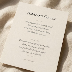 Custom Hymn Art Print closeup detail showing cream paper texture and modern serif typography. Custom Christian Hymn Art Print, personalized hymn lyrics wall art, modern Christian wall art digital download, scripture print, pastor appreciation gift, Bible verse art, customized Christian artwork, printable hymn poster